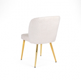 Fortina Dining Chair: White Fur Fabric with Gold Legs